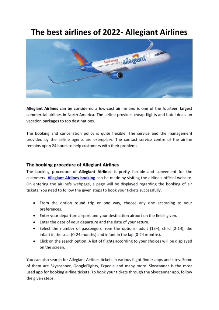 the best airlines of 2022 allegiant airlines