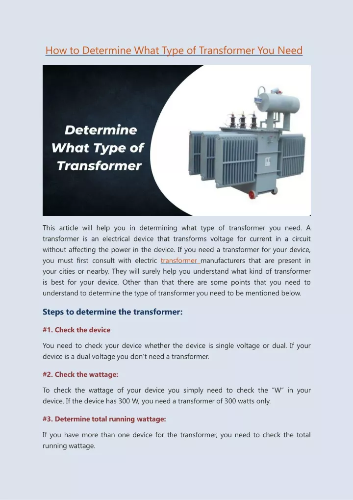 how to determine what type of transformer you need