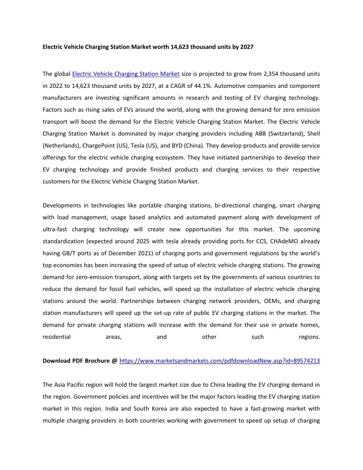 electric vehicle charging station market worth