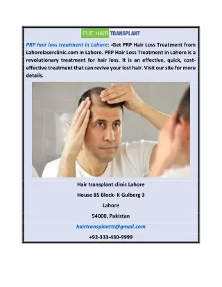 prp hair loss treatment in lahore get prp hair