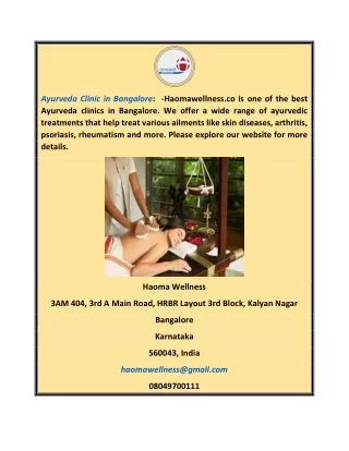 Ayurveda Clinic in Bangalore  Haomawellness.co