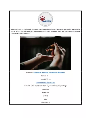 Therapeutic Ayurveda Treatment in Bangalore  Haomawellness.co