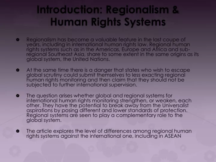 introduction regionalism human rights systems