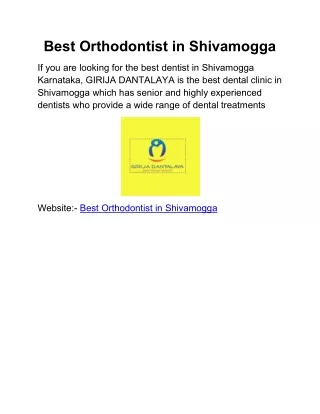 Best Orthodontist in Shivamogga