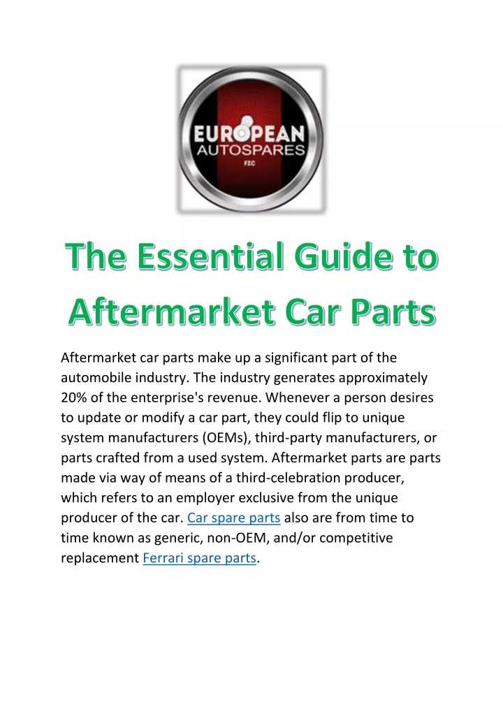 aftermarket car parts make up a significant part