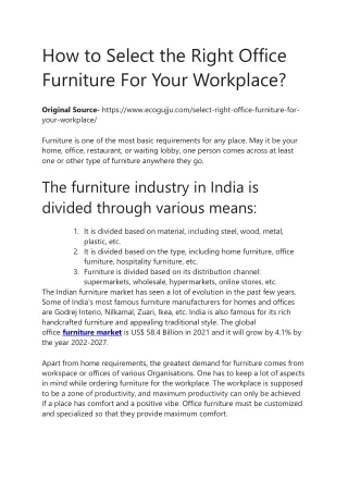 Benefits of choosing the right office furniture