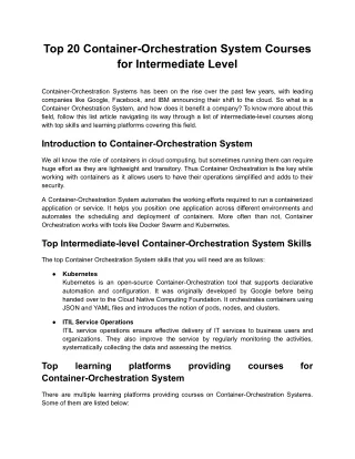 top 20 container orchestration system courses
