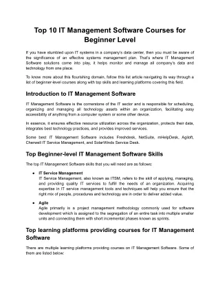 Top 10 IT Management Software Courses for Beginner Level