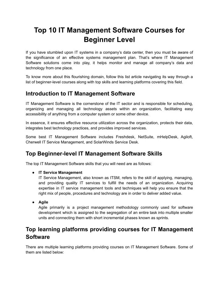 top 10 it management software courses