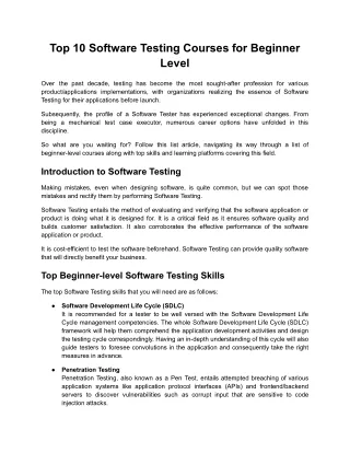 Top 10 Software Testing Courses for Beginner Level