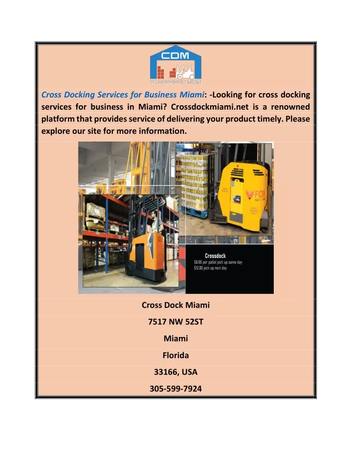 cross docking services for business miami looking
