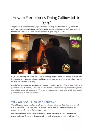 How to Earn Money Doing Callboy job in Delhi