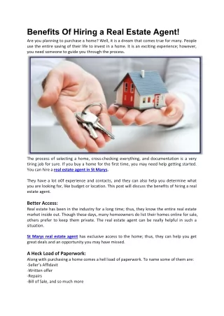 Benefits Of Hiring a Real Estate Agent!
