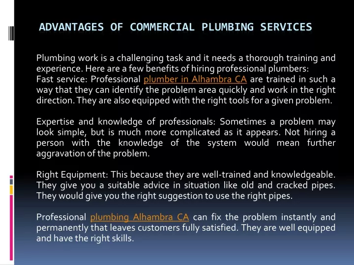 advantages of commercial plumbing services