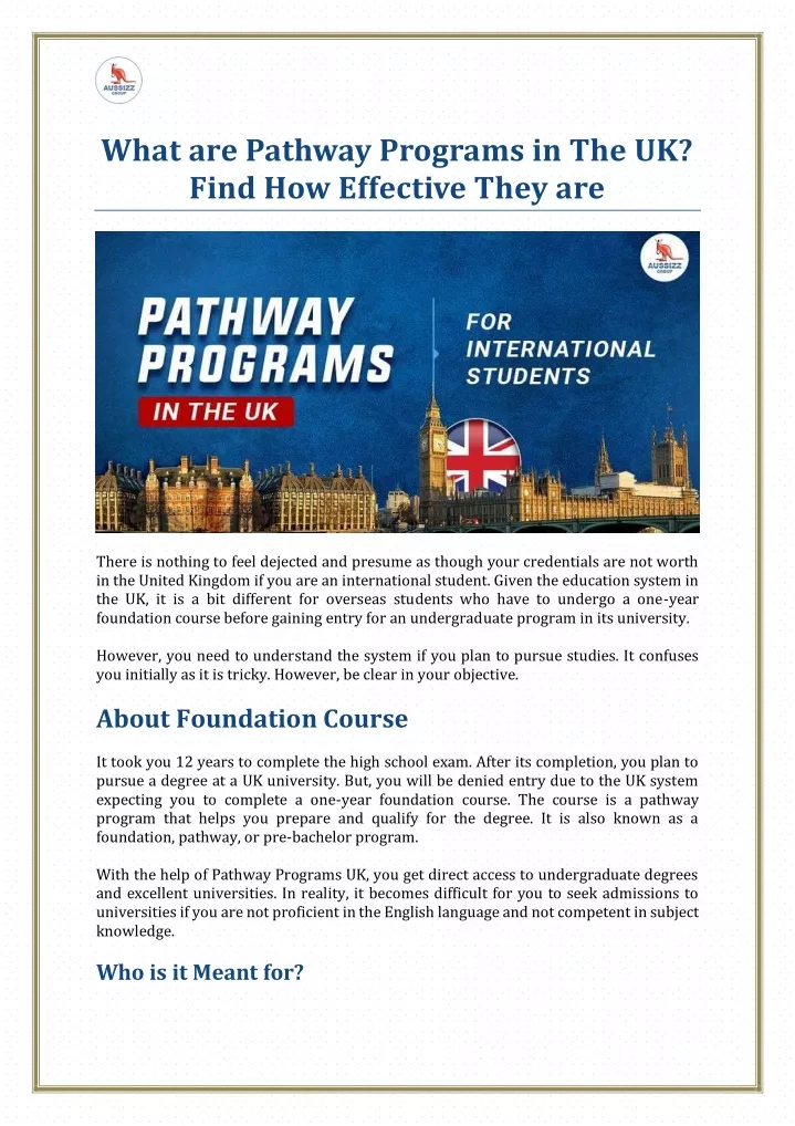 what are pathway programs in the uk find