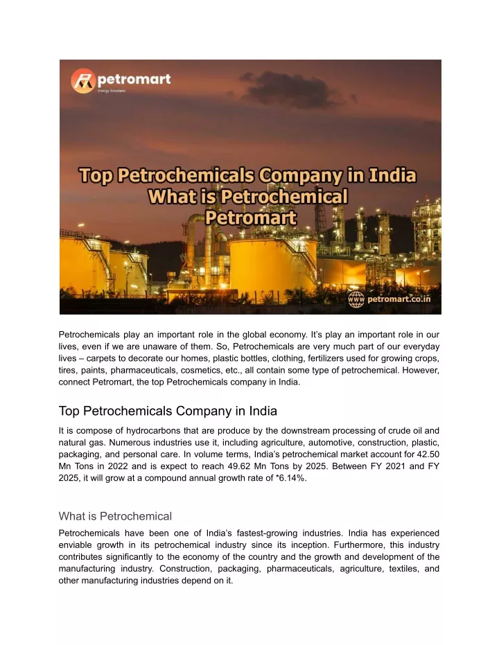 petrochemicals play an important role