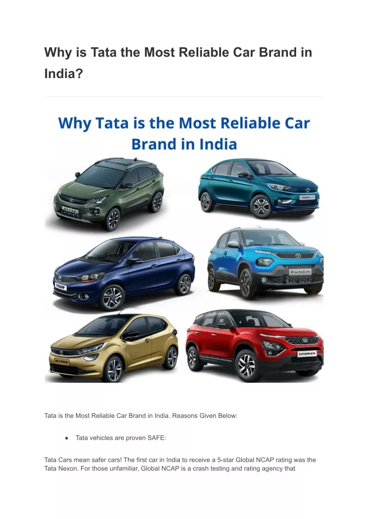 why is tata the most reliable car brand in india