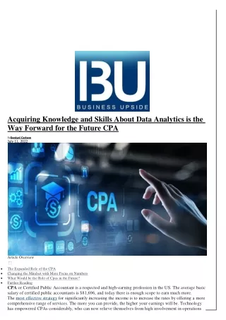 Acquiring Knowledge and Skills About Data Analytics is the Way Forward for the F