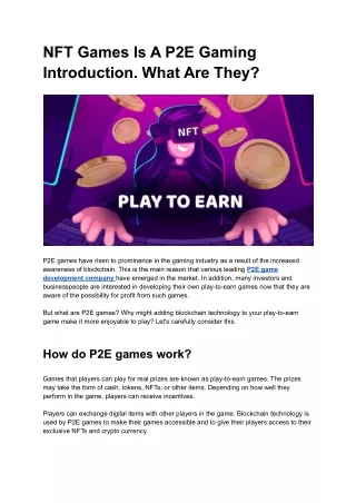 NFT Games Is A P2E Gaming Introduction