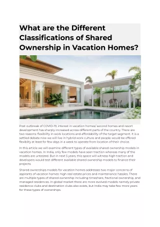 What are the Different Classifications of Shared Ownership in Vacation Homes_