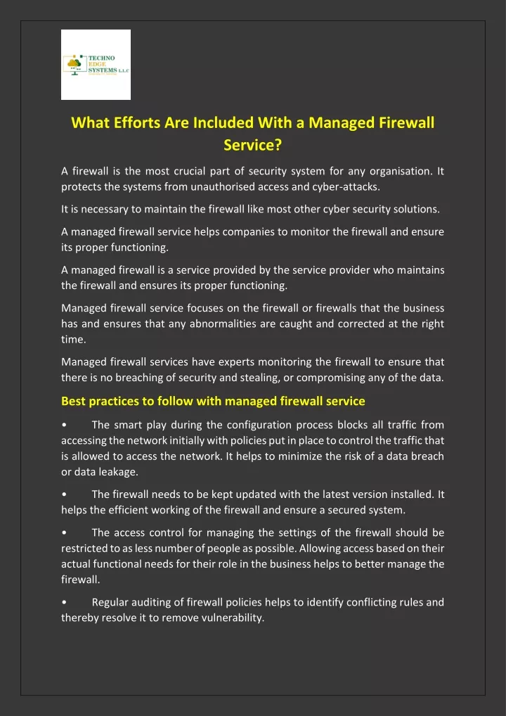 what efforts are included with a managed firewall