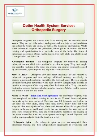 optim health system service orthopedic surgery