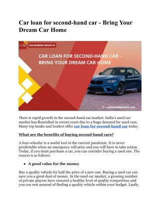 car loan for second hand car bring your dream