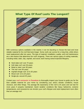 Which Type of Roof Has the Longest Lifespan?