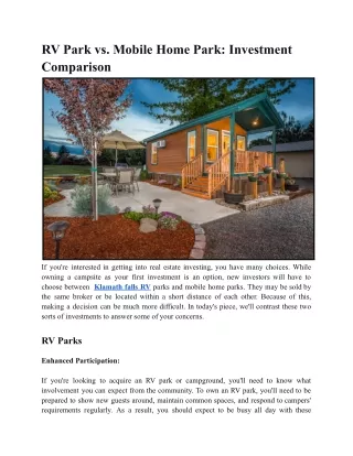 rv park vs mobile home park investment comparison