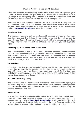 When to Call For a Locksmith Services