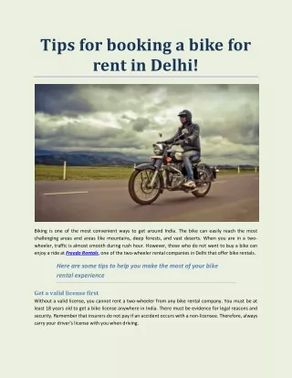 tips for booking a bike for rent in delhi