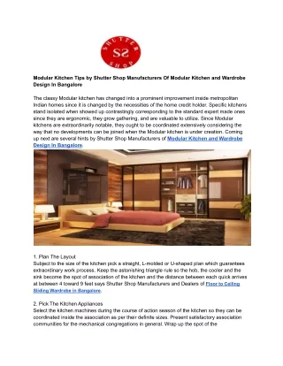 Modular Kitchen Tips by Shutter Shop Manufacturers Of Modular Kitchen and Wardrobe Design In Bangalore