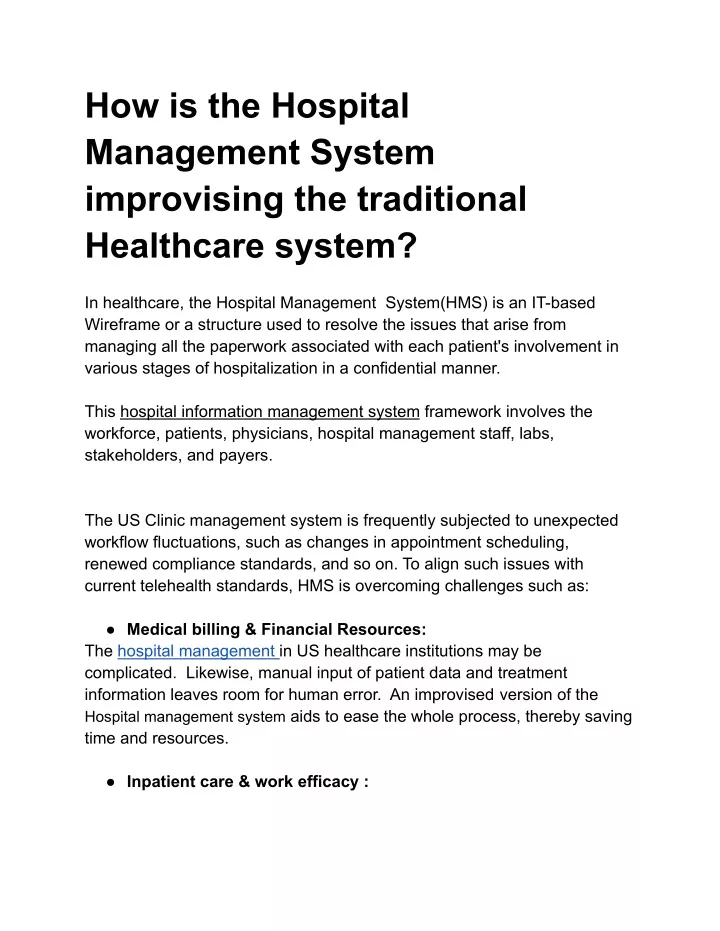how is the hospital management system improvising