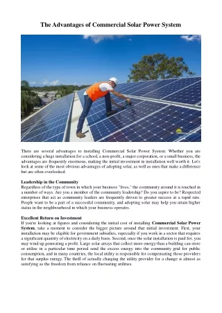 The Advantages of Commercial Solar Power System