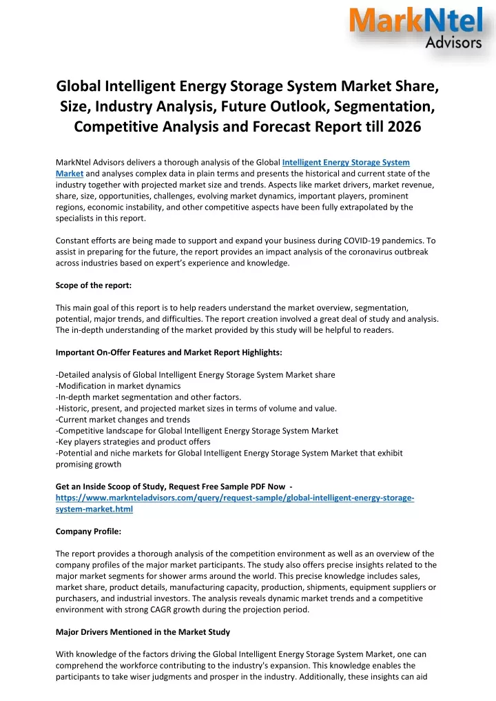 global intelligent energy storage system market