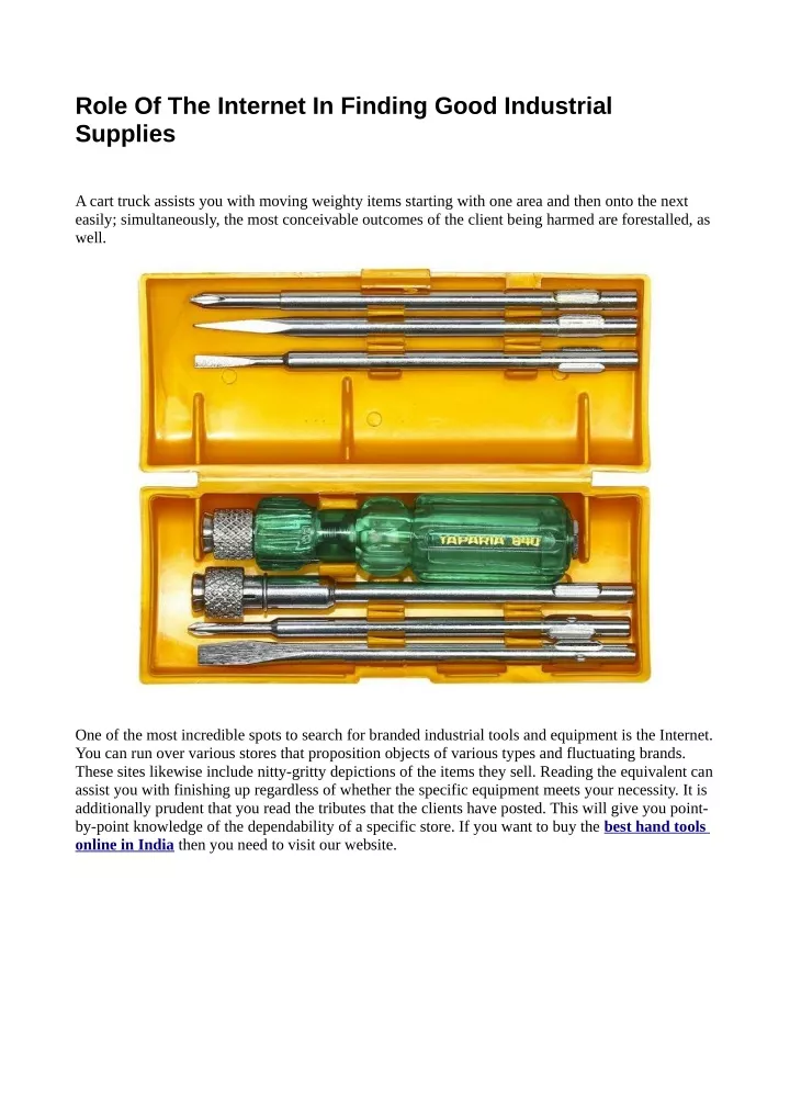 role of the internet in finding good industrial