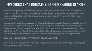 FIVE SIGNS THAT INDICATE YOU NEED READING GLASSES