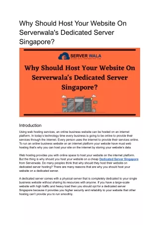 why should host your website on serverwala