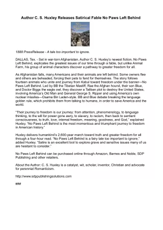 author c s huxley releases satirical fable