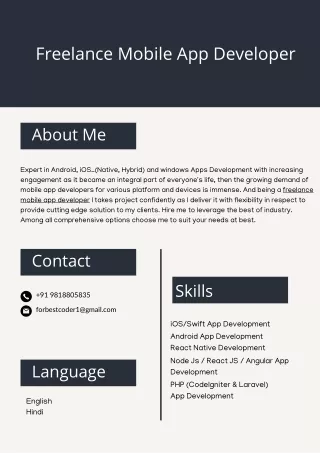 Freelance mobile app developer in USA