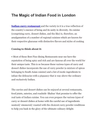 The Magic of Indian Food in London