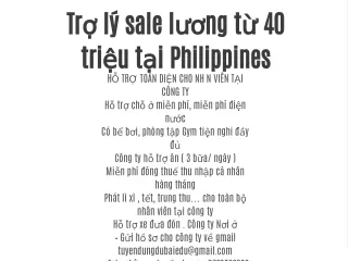 Trợ lý sale lương từ 40 triệu tại Philippines