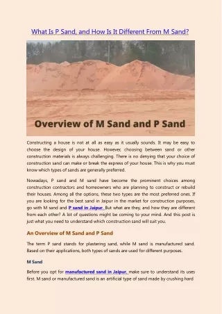 What Is P Sand, and How Is It Different From M Sand?