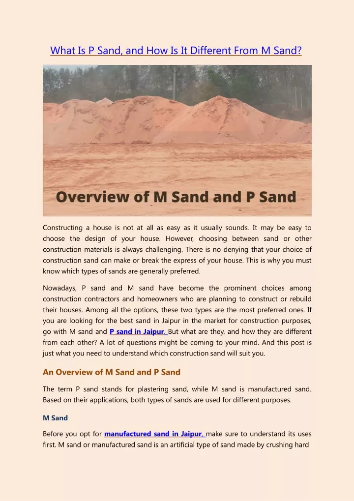 what is p sand and how is it different from m sand