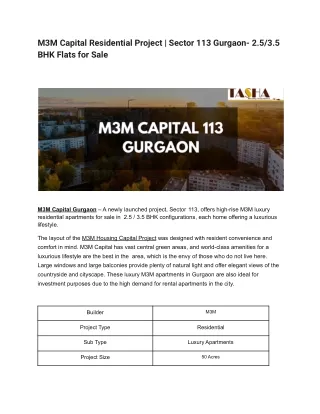 m3m capital residential project sector