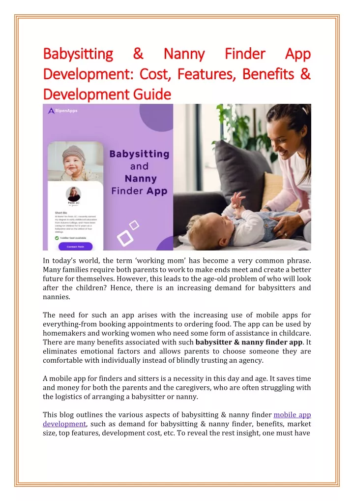 babysitting babysitting development cost features