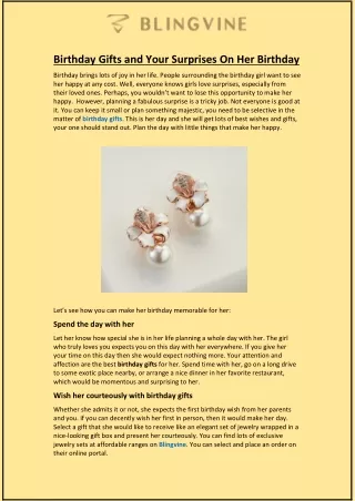 birthday gifts and your surprises on her birthday
