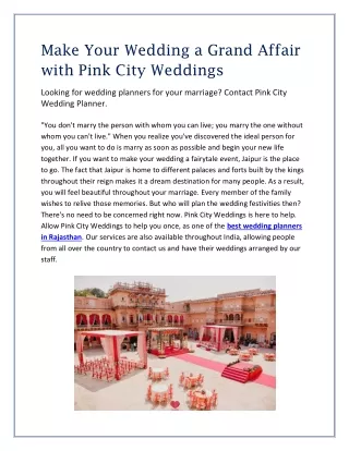 Make Your Wedding a Grand Affair with Pink City Weddings