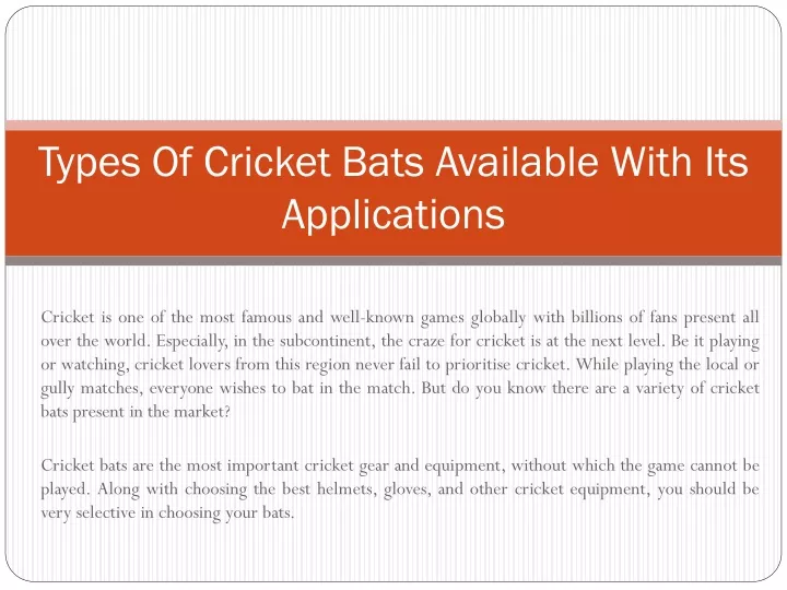 types of cricket bats available with
