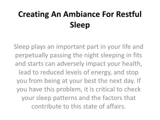 Creating An Ambiance For Restful Sleep